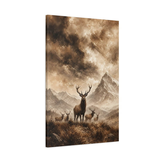 Soft Sepia Watercolor Landscape Wash Stag Canvas Print – Living Room, Above Fireplace, Brown - YesArtYes