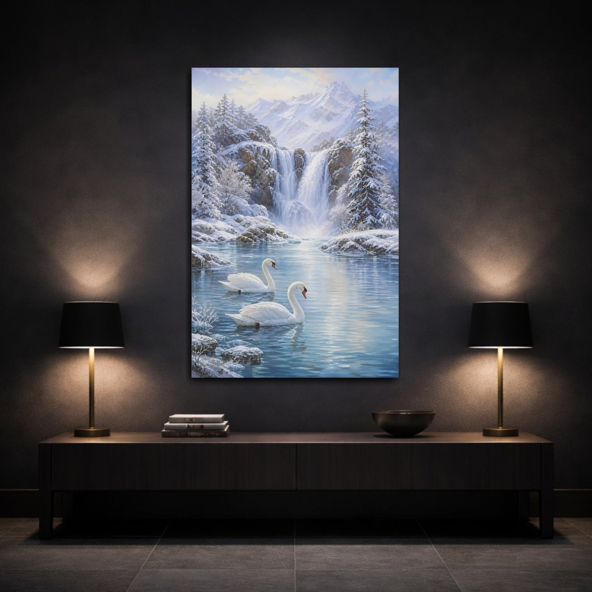 Soft Snow Landscape Oil With Pearly Canvas Print – Living Room, Above Couch, Blue and White - YesArtYes