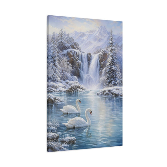 Soft Snow Landscape Oil With Pearly Canvas Print – Living Room, Above Couch, Blue and White - YesArtYes