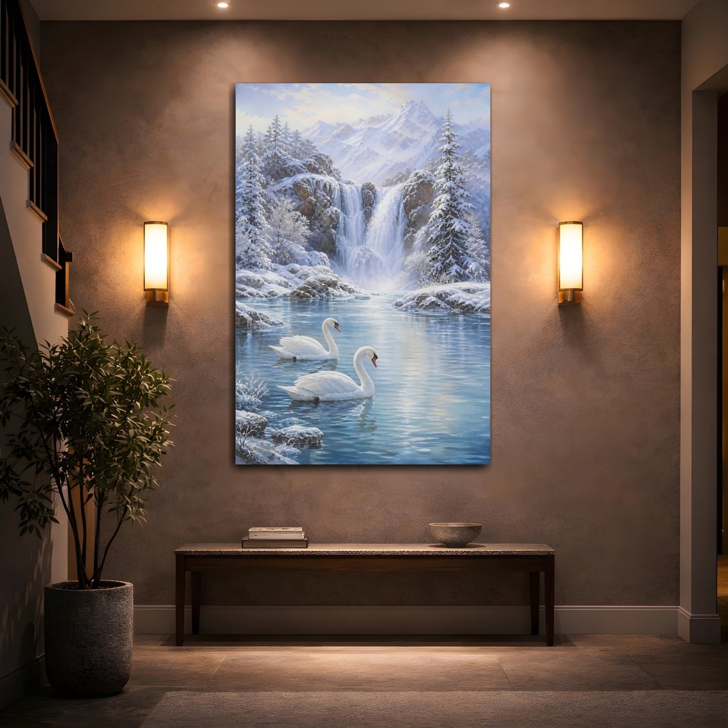Soft Snow Landscape Oil With Pearly Canvas Print – Living Room, Above Couch, Blue and White - YesArtYes
