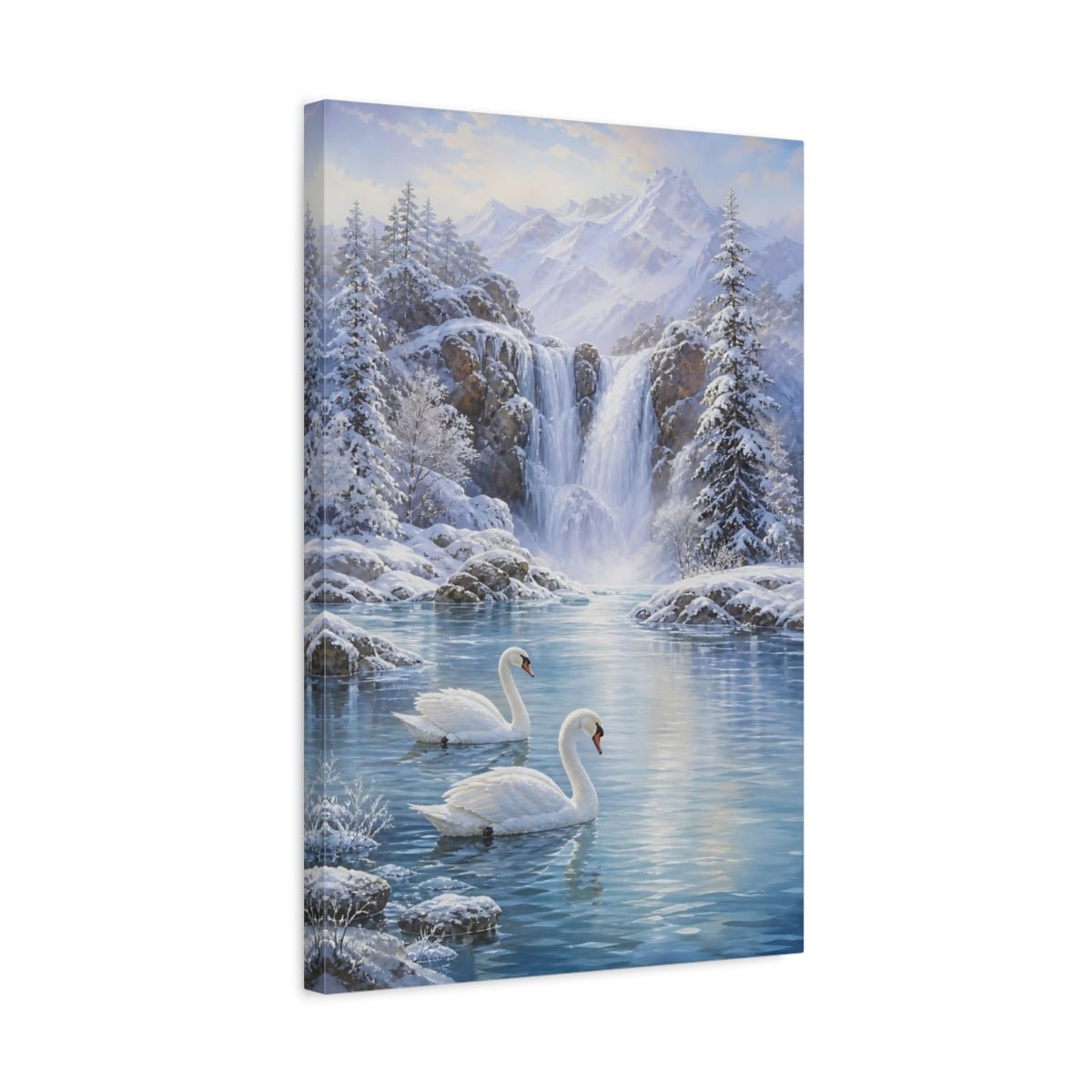 Soft Snow Landscape Oil With Pearly Canvas Print – Living Room, Above Couch, Blue and White - YesArtYes
