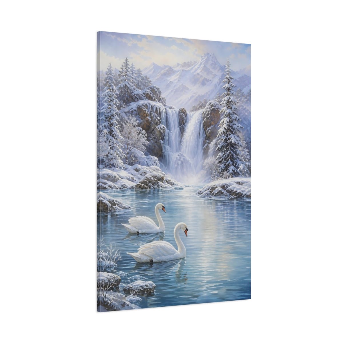 Soft Snow Landscape Oil With Pearly Canvas Print – Living Room, Above Couch, Blue and White - YesArtYes