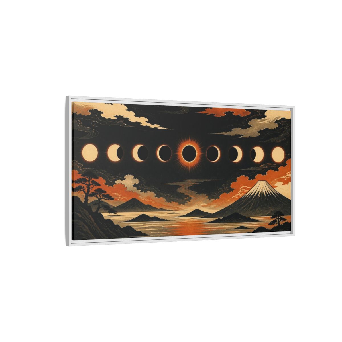 Side Mockup 3. Solar Eclipse Over Mountain Range shown as framed canvas print