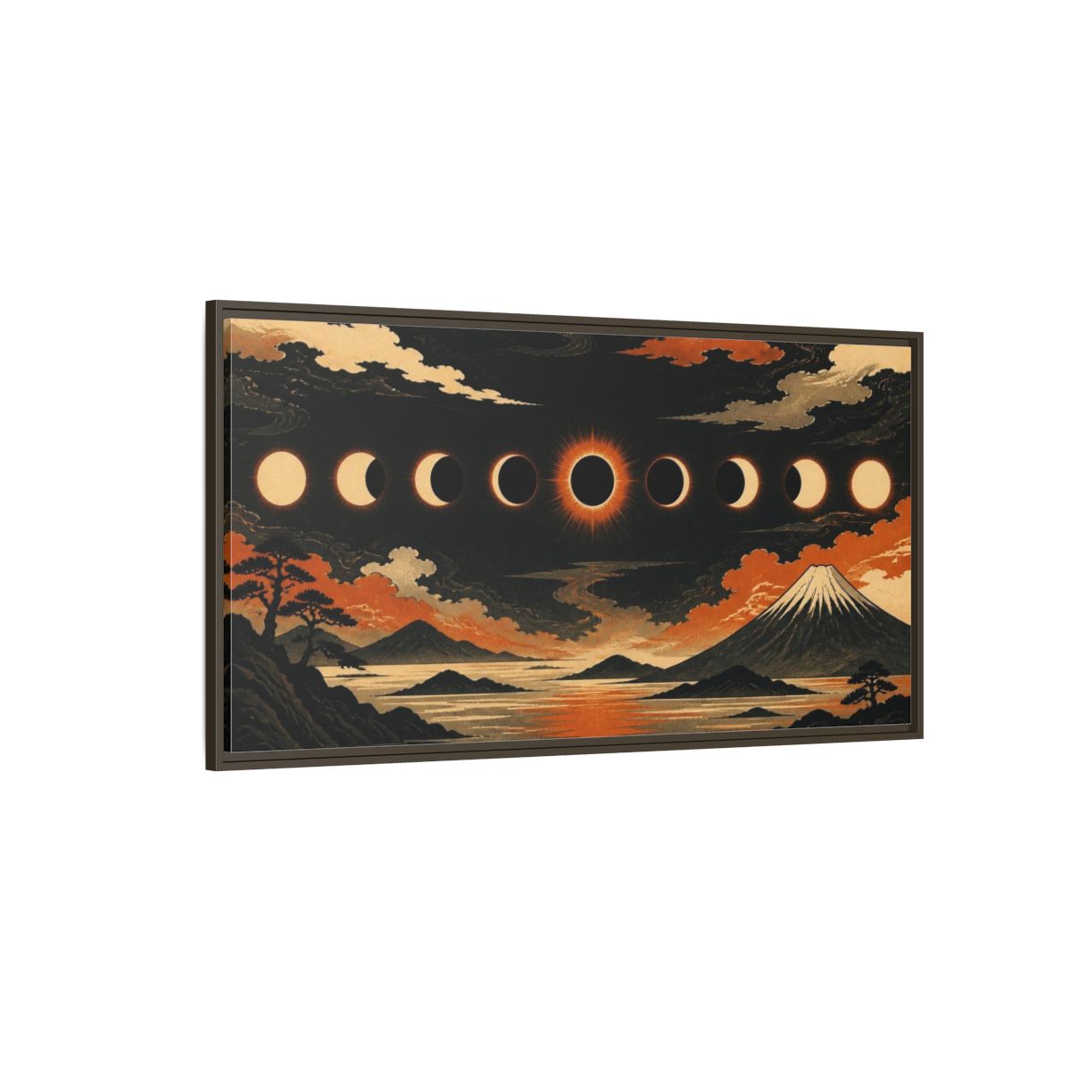 Side Mockup 4. Solar Eclipse Over Mountain Range shown as framed canvas print