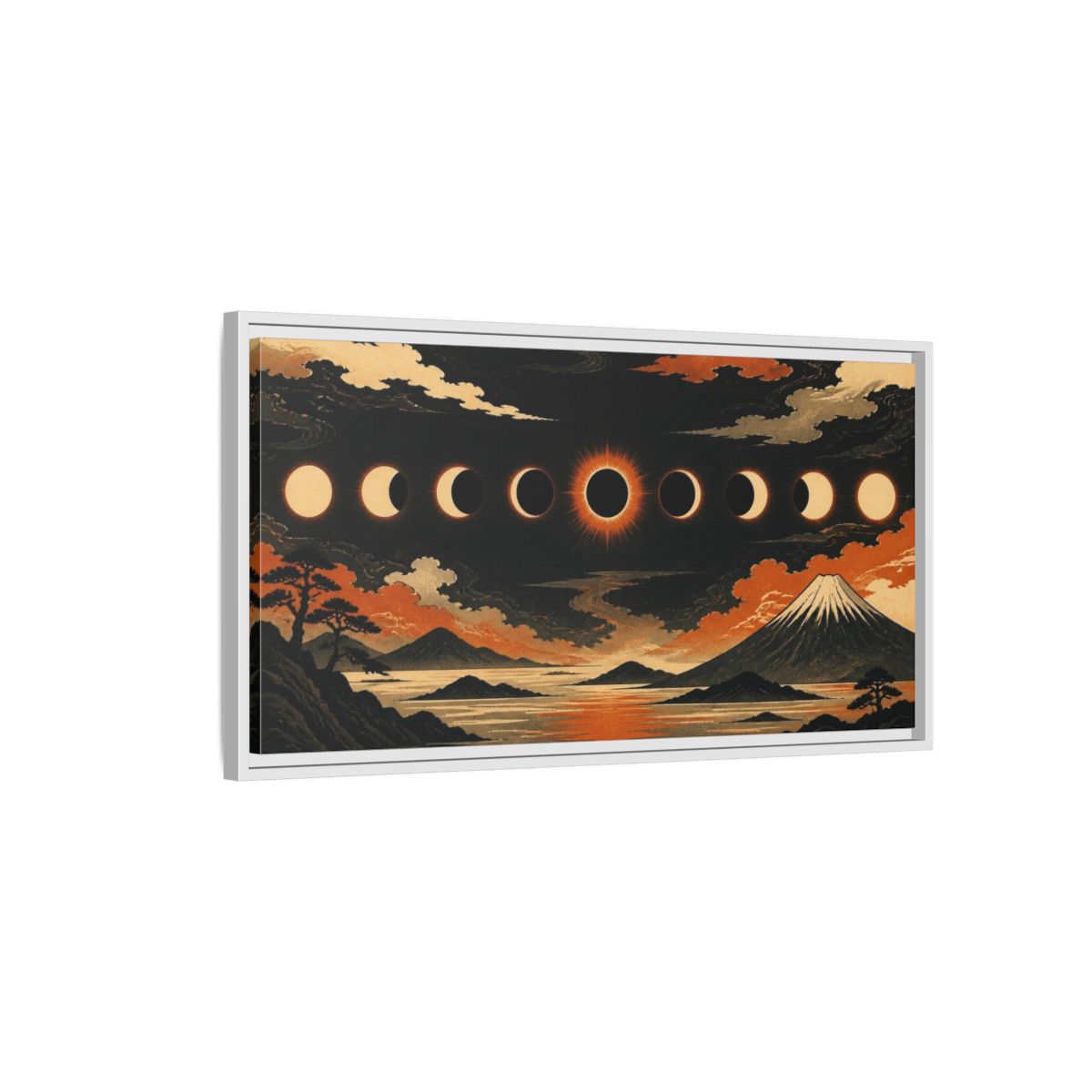 Side Mockup 1. Solar Eclipse Over Mountain Range shown as framed canvas print