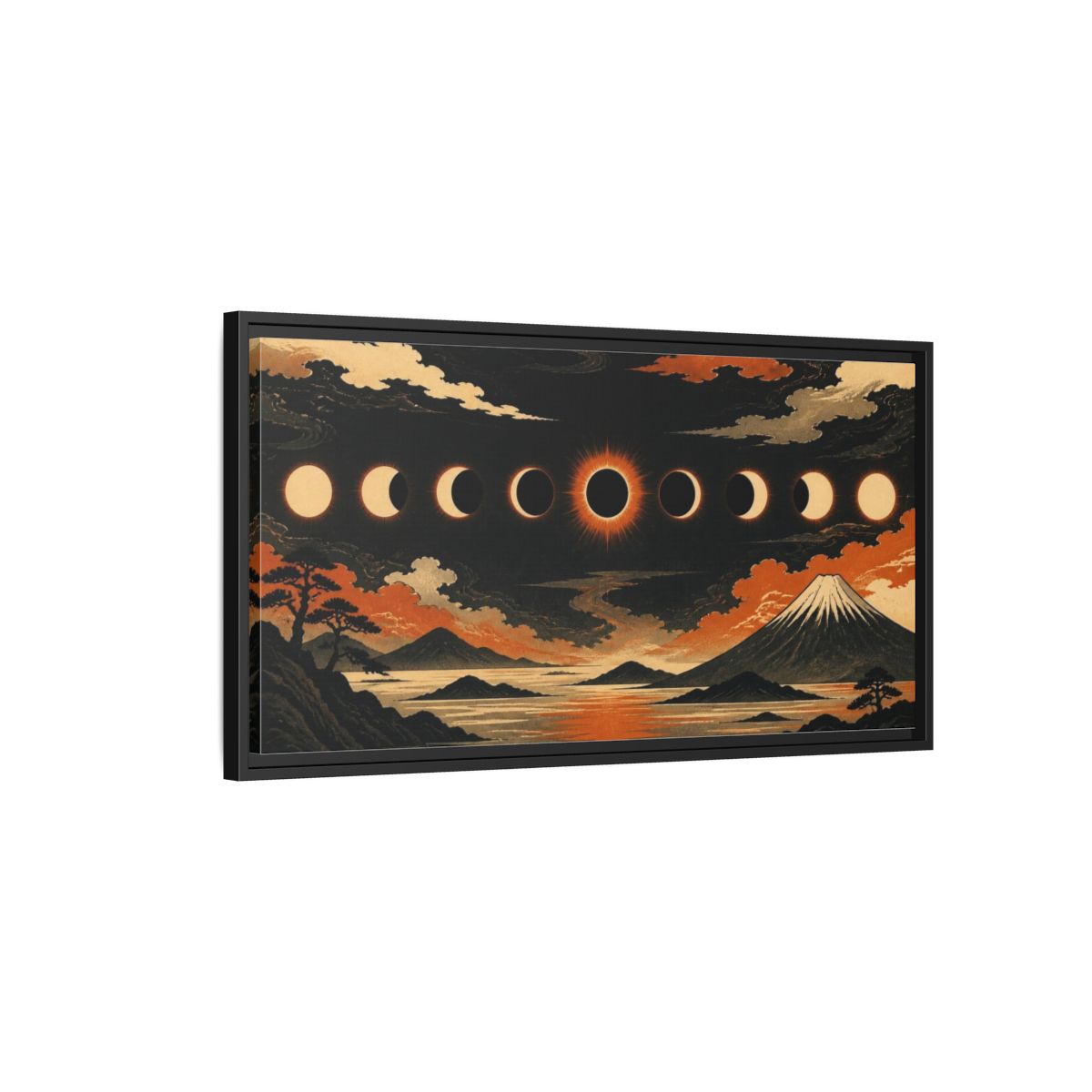 Side Mockup 2. Solar Eclipse Over Mountain Range shown as framed canvas print