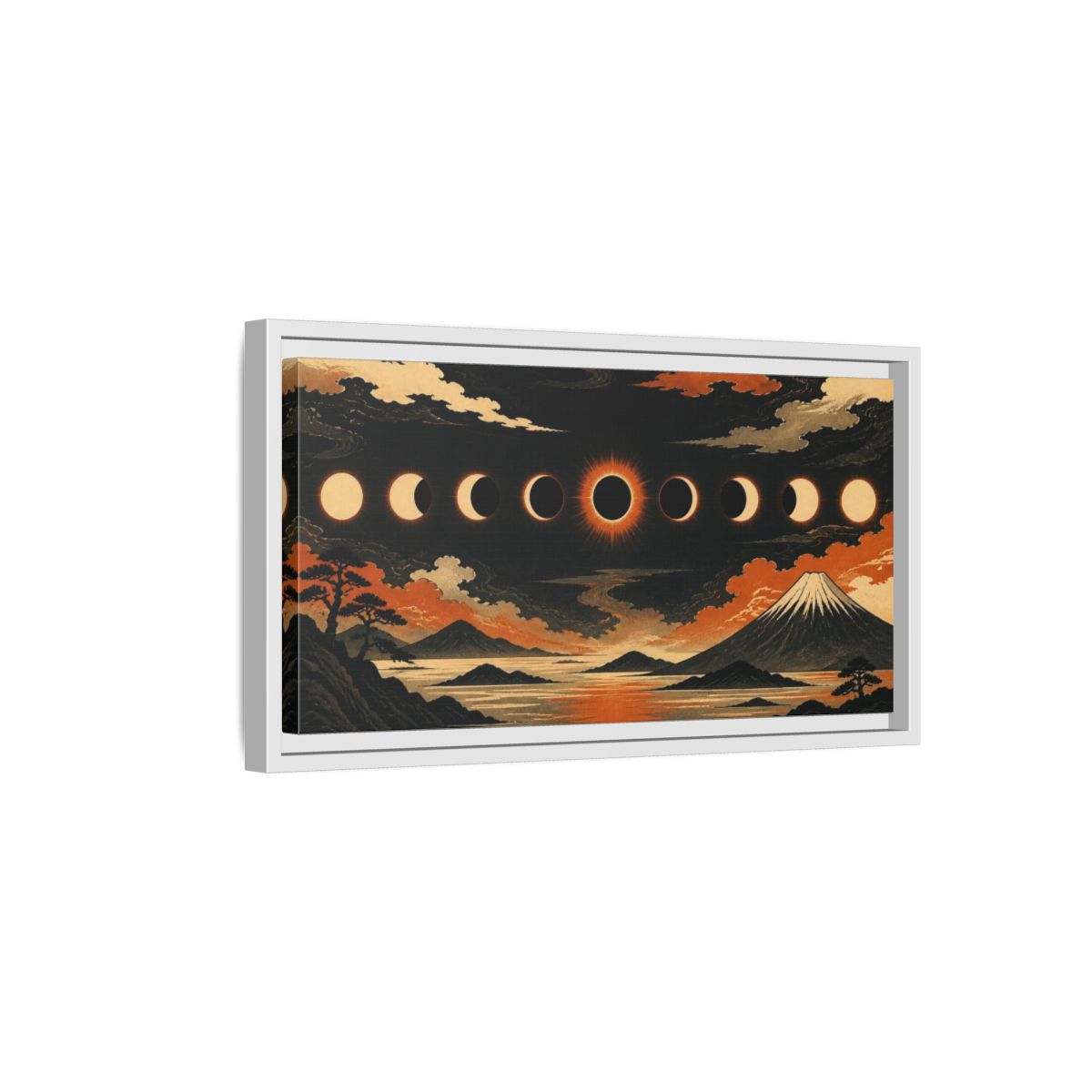 Side Mockup 6. Solar Eclipse Over Mountain Range shown as framed canvas print