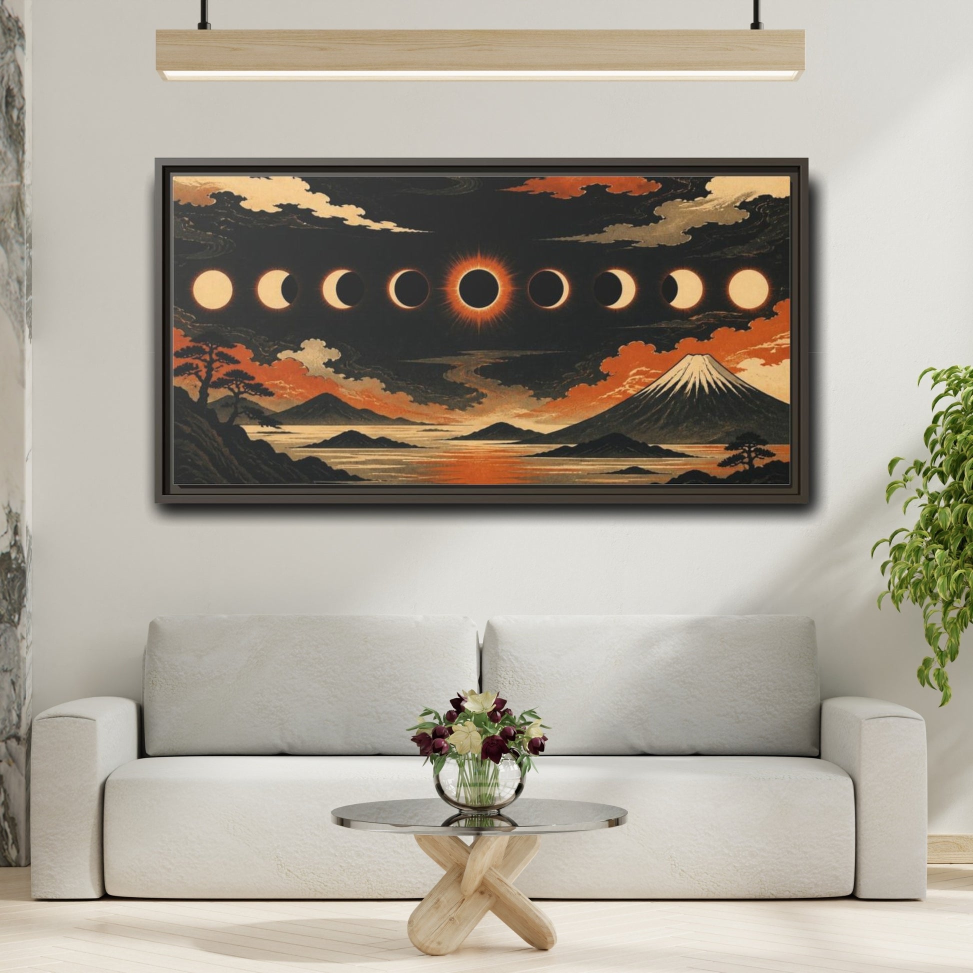Mockup 2. Solar Eclipse Over Mountain Range shown as framed canvas print