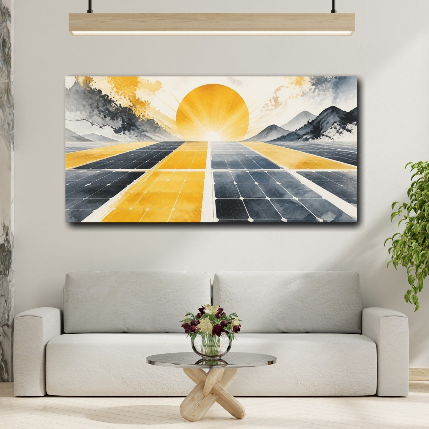 Mockup 2. Solar Panel Sunrise shown as canvas print