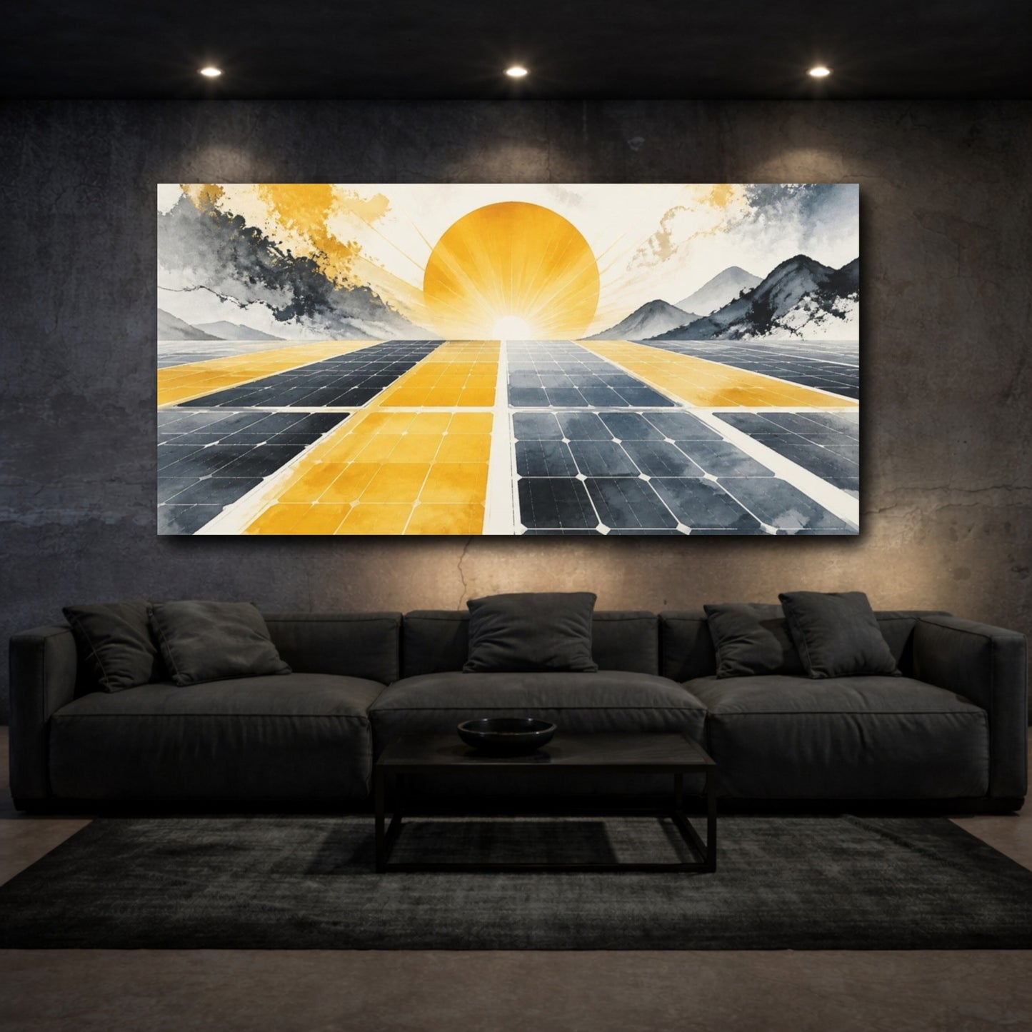 Mockup 3. Solar Panel Sunrise shown as canvas print