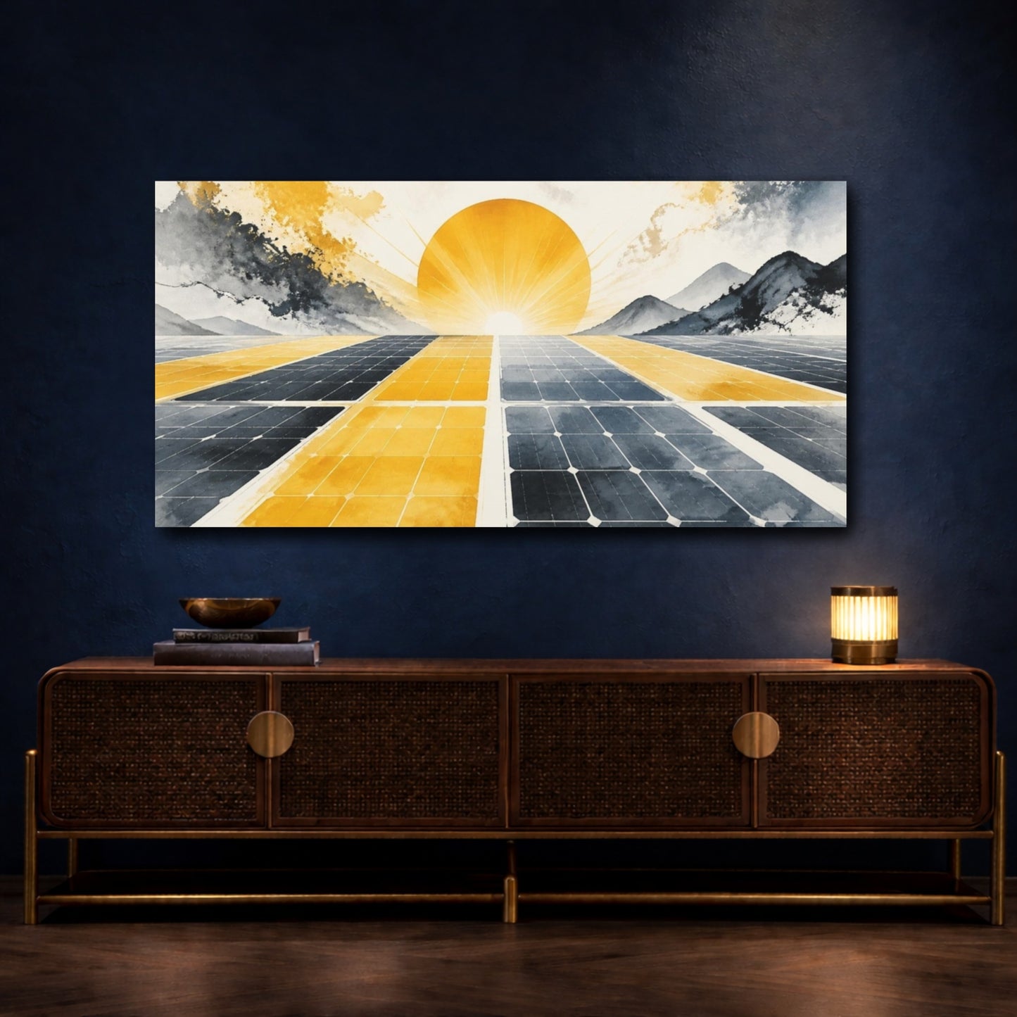 Mockup 4. Solar Panel Sunrise shown as canvas print