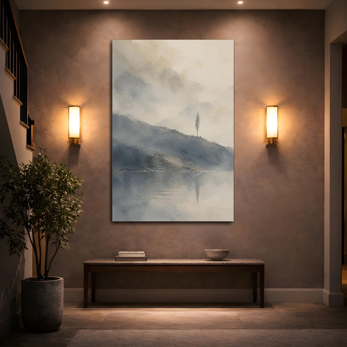 Mockup 2. Solitary Tree By Quiet Lake shown as canvas print