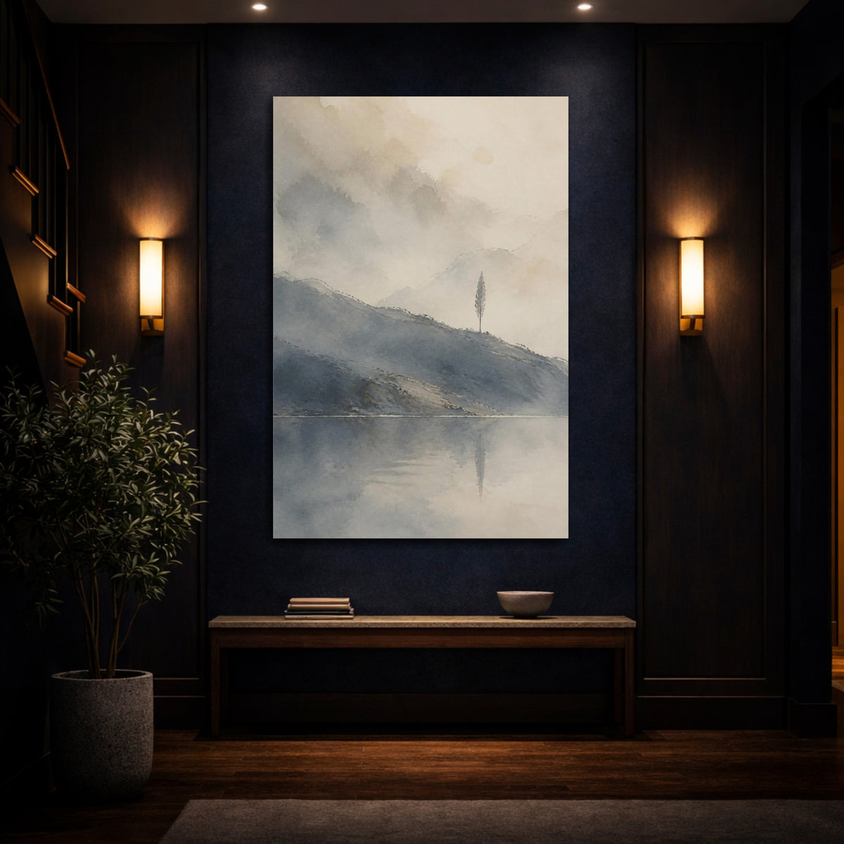 Mockup 4. Solitary Tree By Quiet Lake shown as canvas print