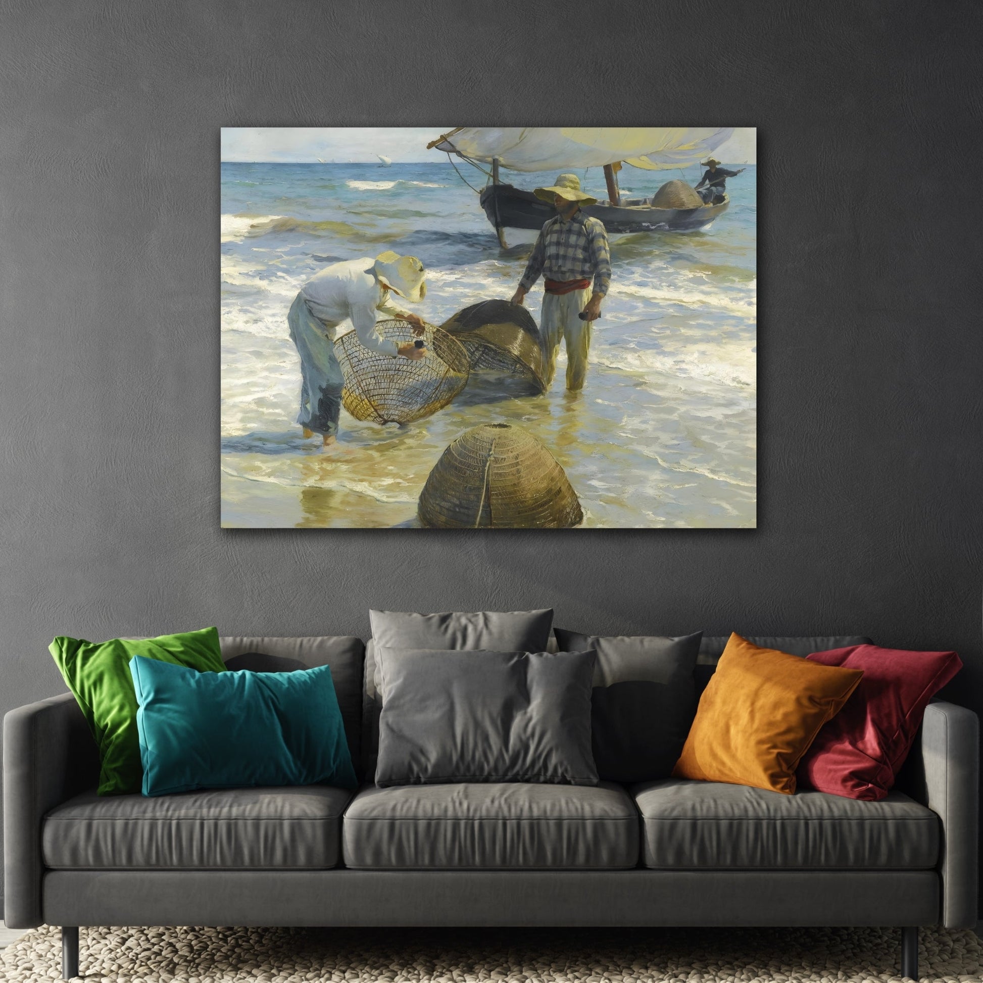 Sorolla Canvas Wall Art Print - Valencian Fishermen Reproduction - YesArtYes