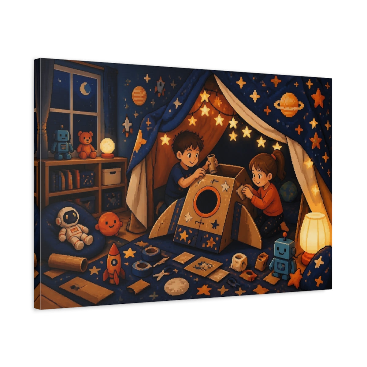 Side Mockup 2. Space Rocket Cardboard Fort shown as canvas print