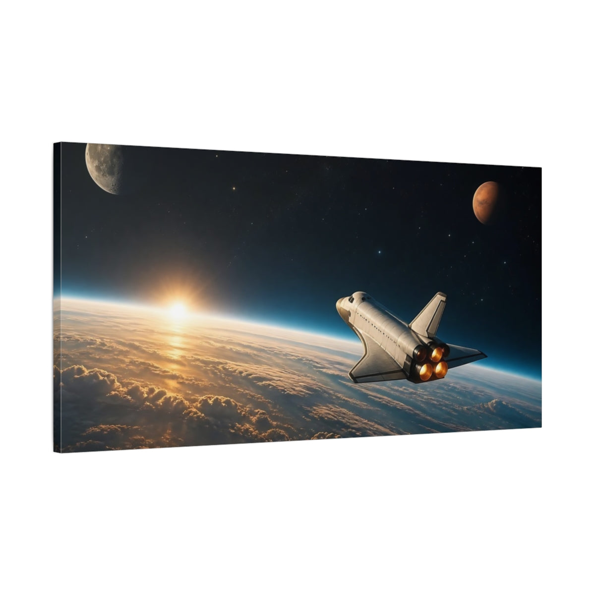 Main Mockup. Space Shuttle Over Earth shown as canvas print