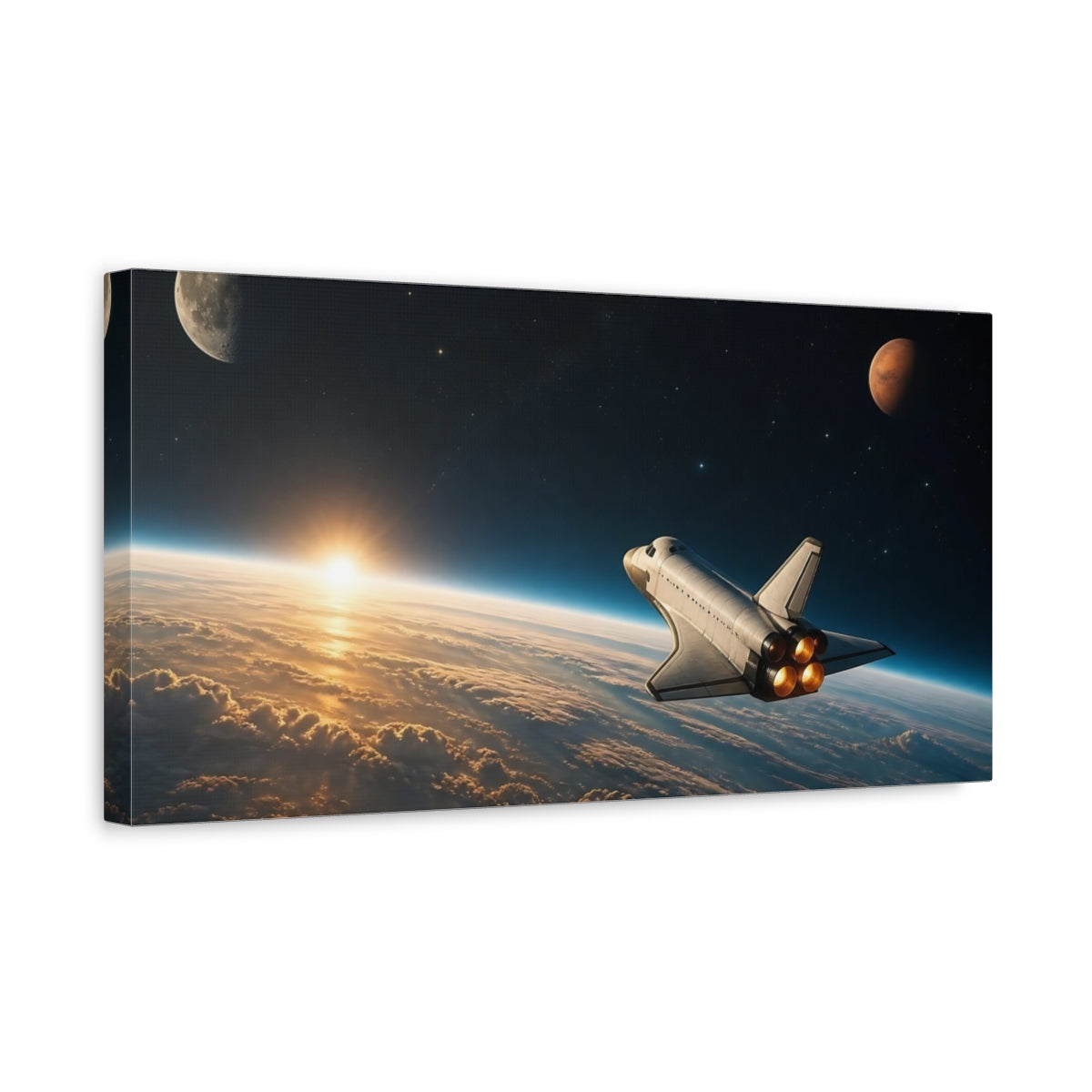 Side Mockup 3. Space Shuttle Over Earth shown as canvas print