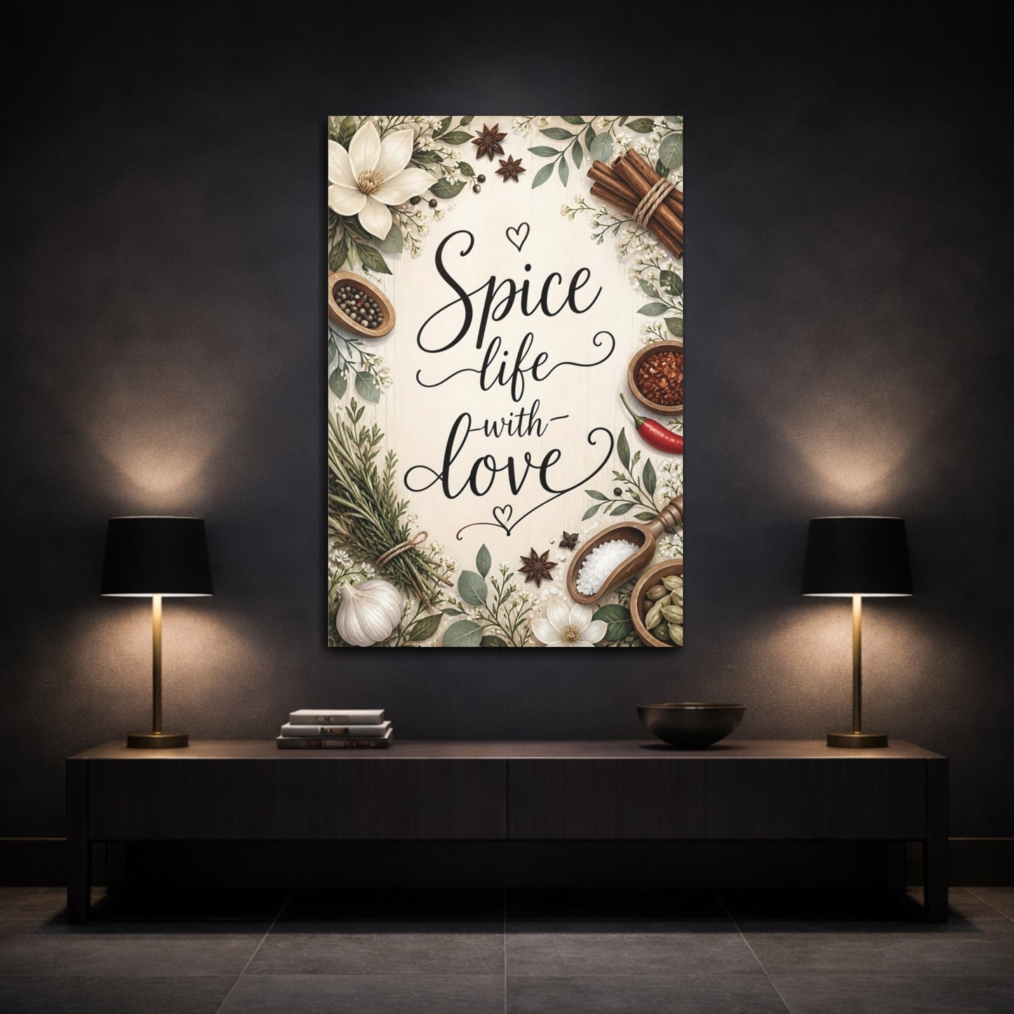Mockup 3. Spice Life Quotes Sign shown as canvas print