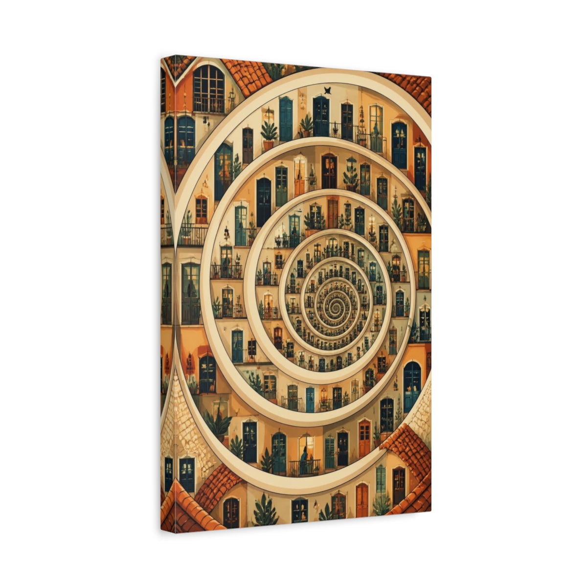 Side Mockup 4. Spiral Apartment Illusion shown as canvas print