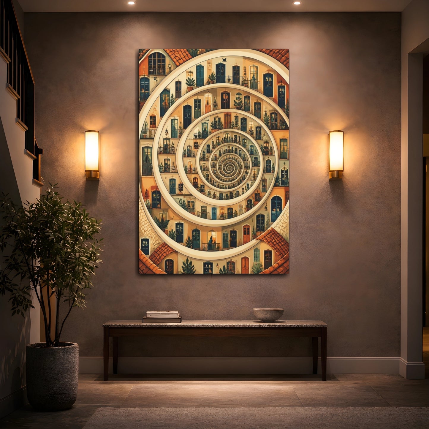 Mockup 2. Spiral Apartment Illusion shown as canvas print