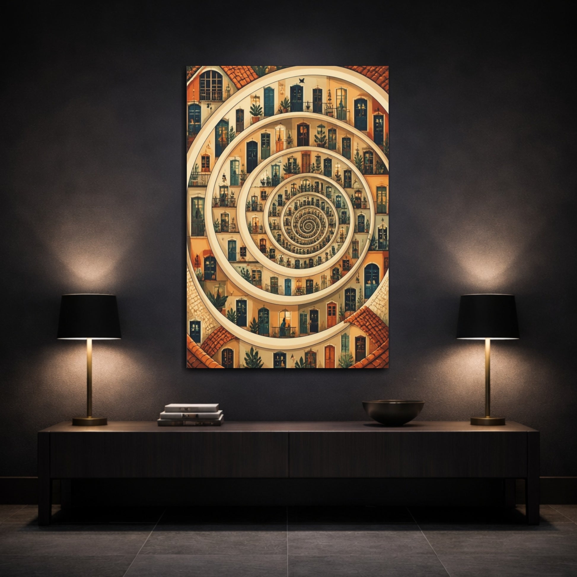 Mockup 3. Spiral Apartment Illusion shown as canvas print