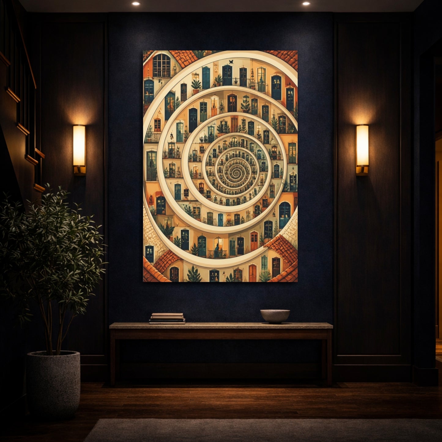 Mockup 4. Spiral Apartment Illusion shown as canvas print