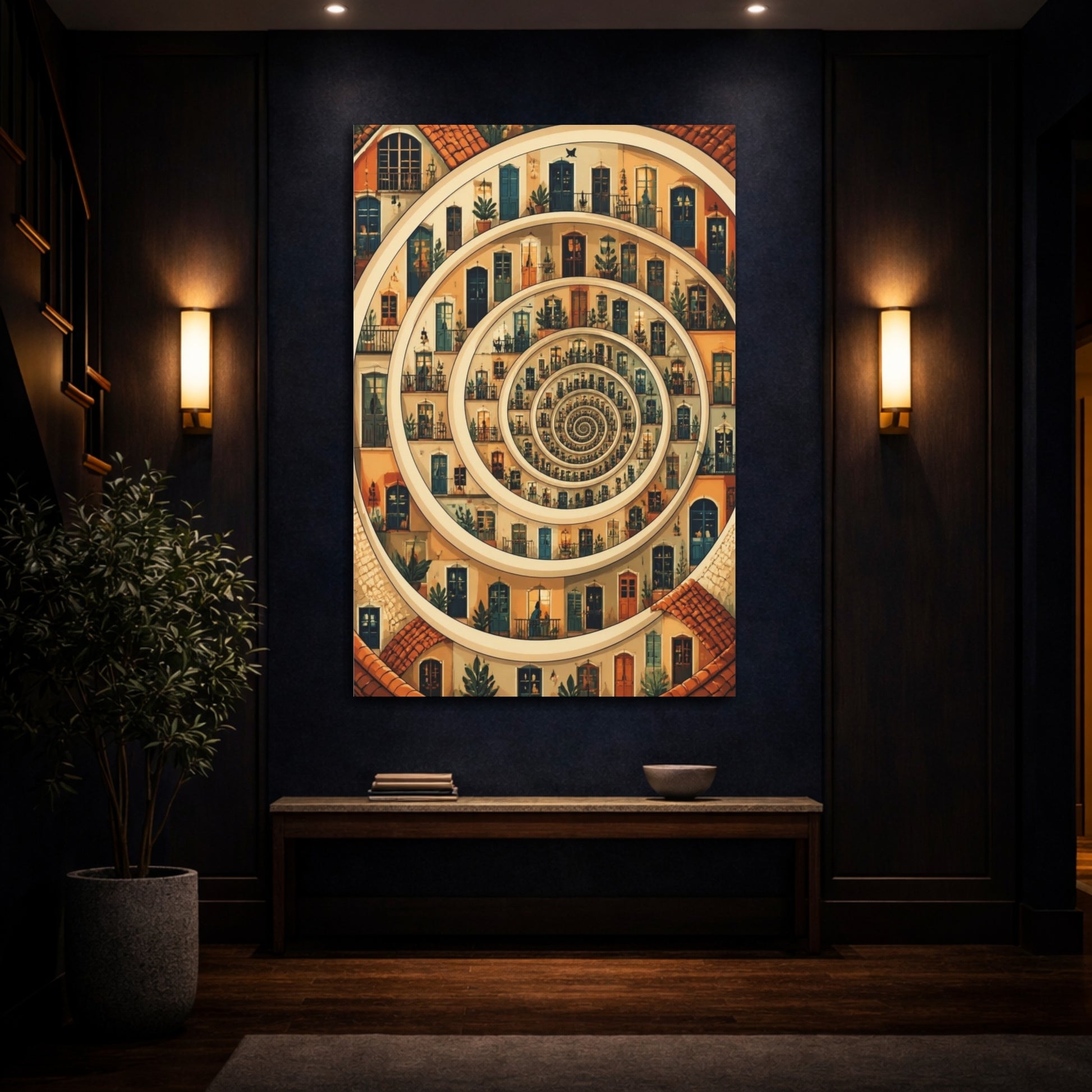 Mockup 4. Spiral Apartment Illusion shown as canvas print