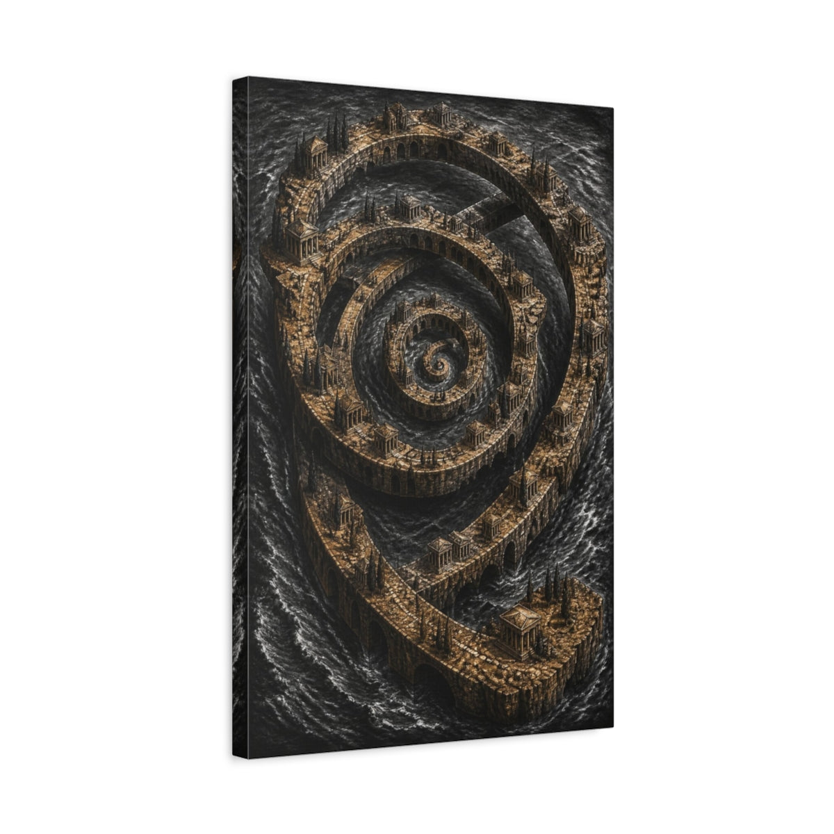 Side Mockup 3. Spiral Archipelago Illusion shown as canvas print