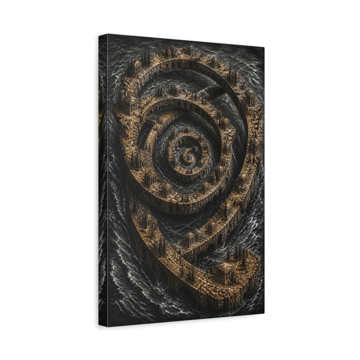 Side Mockup 4. Spiral Archipelago Illusion shown as canvas print