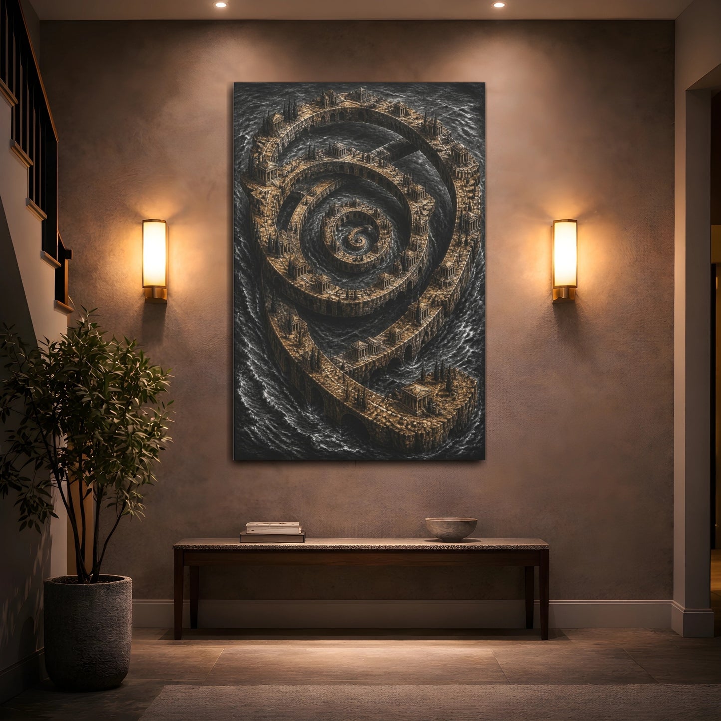 Mockup 2. Spiral Archipelago Illusion shown as canvas print