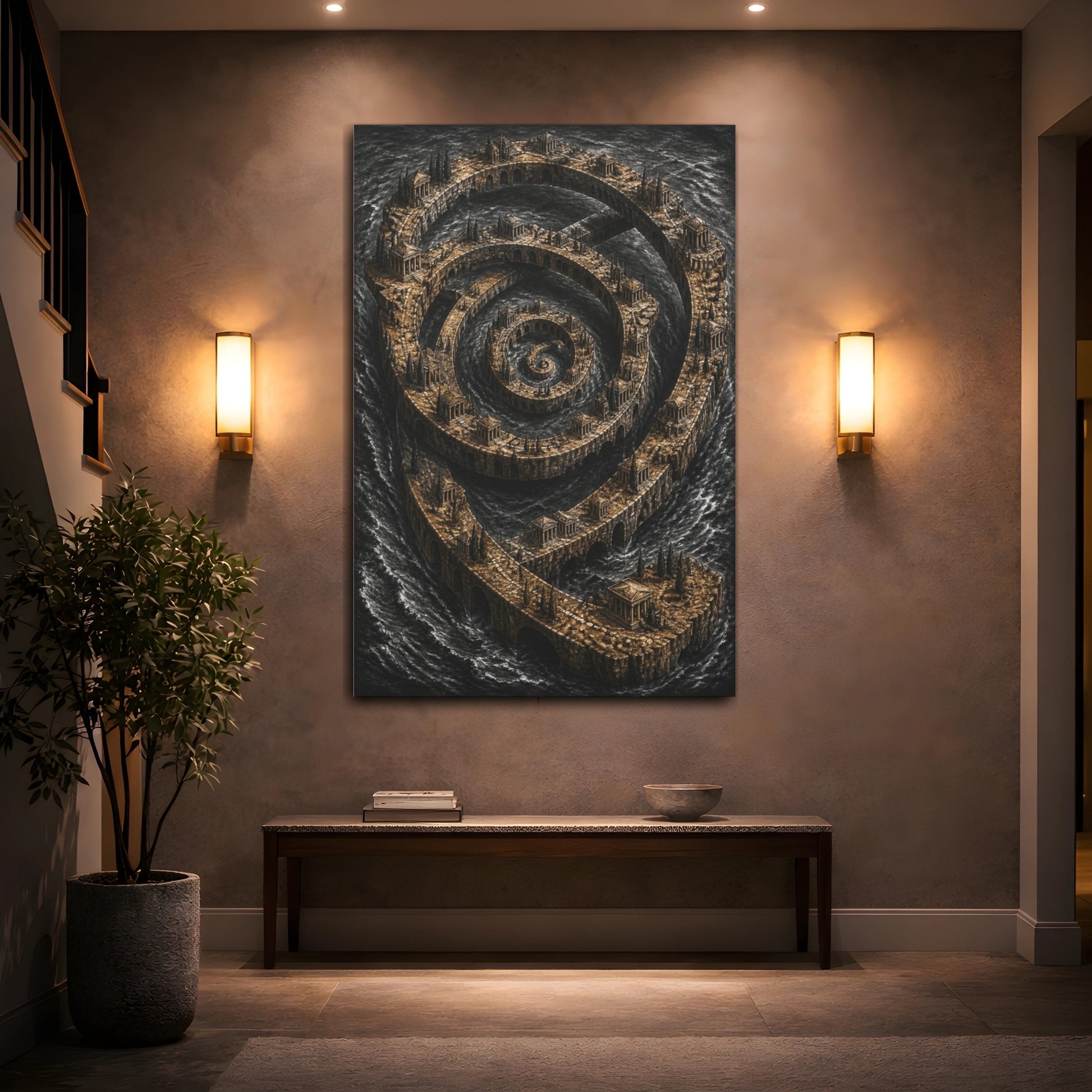 Mockup 2. Spiral Archipelago Illusion shown as canvas print