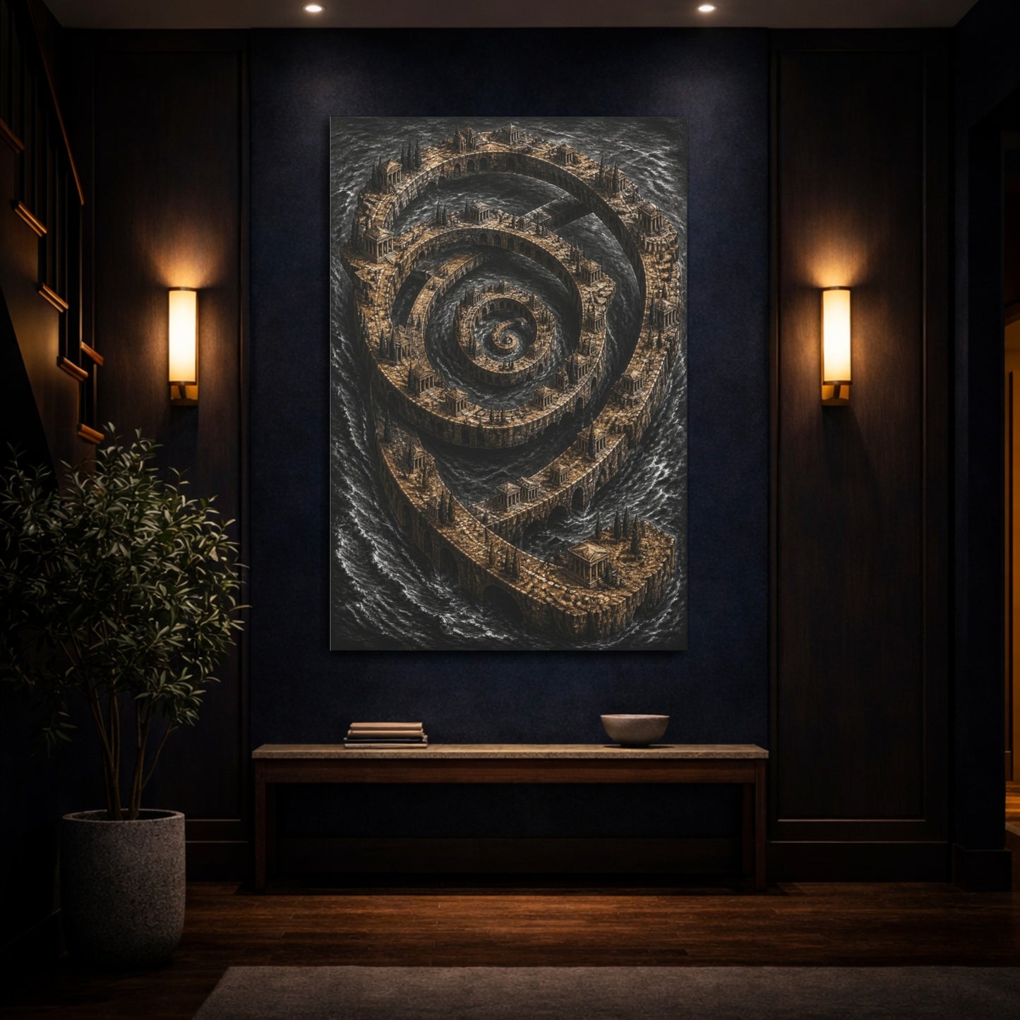 Mockup 4. Spiral Archipelago Illusion shown as canvas print