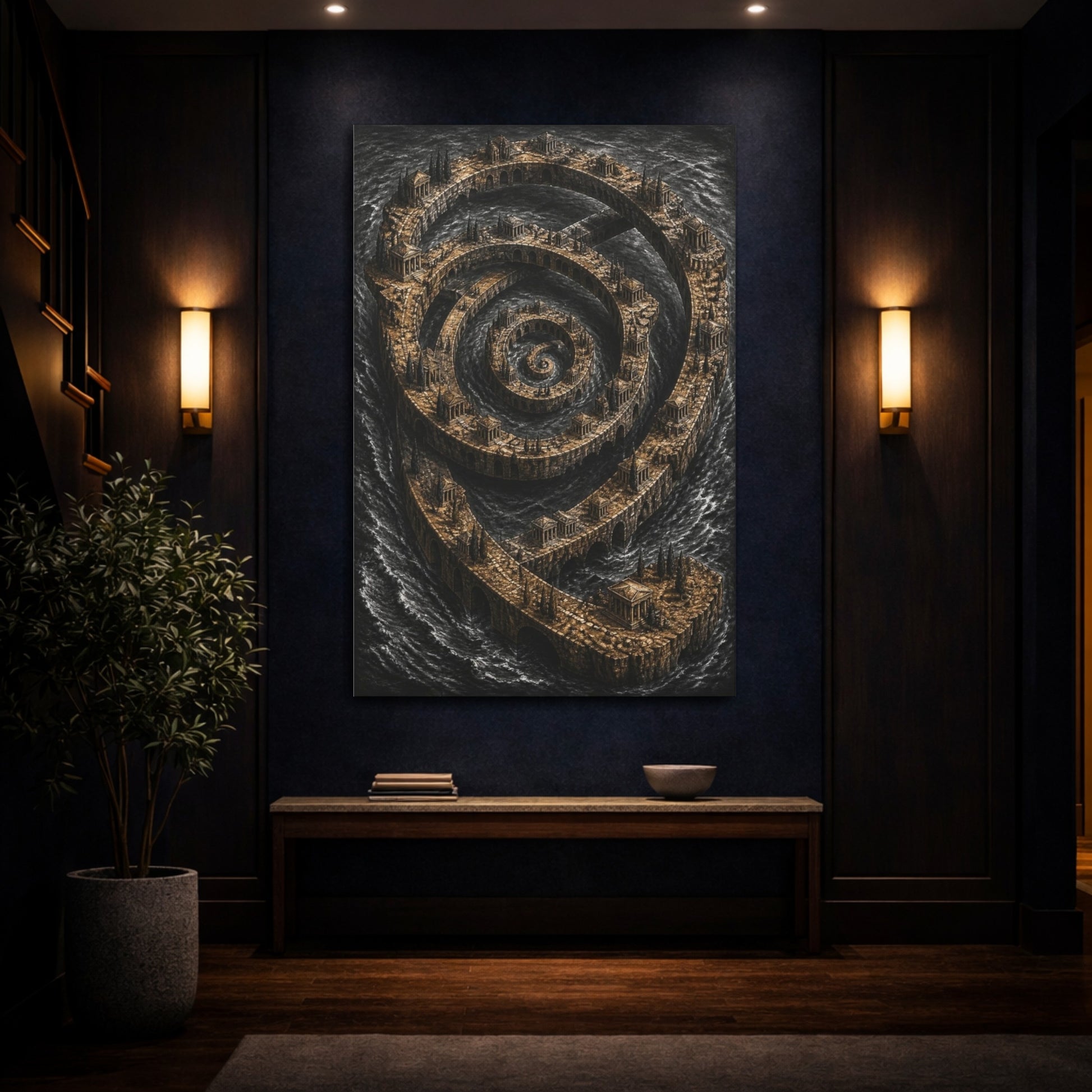 Mockup 4. Spiral Archipelago Illusion shown as canvas print