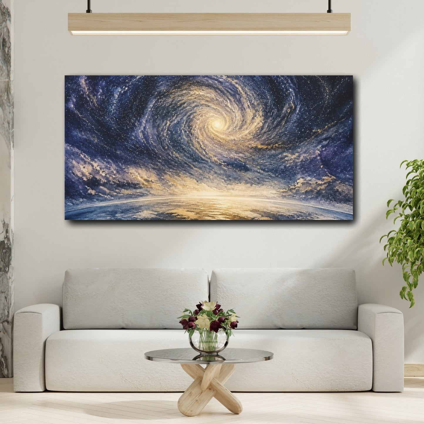 Mockup 2. Spiral Galaxy Over Horizon shown as canvas print