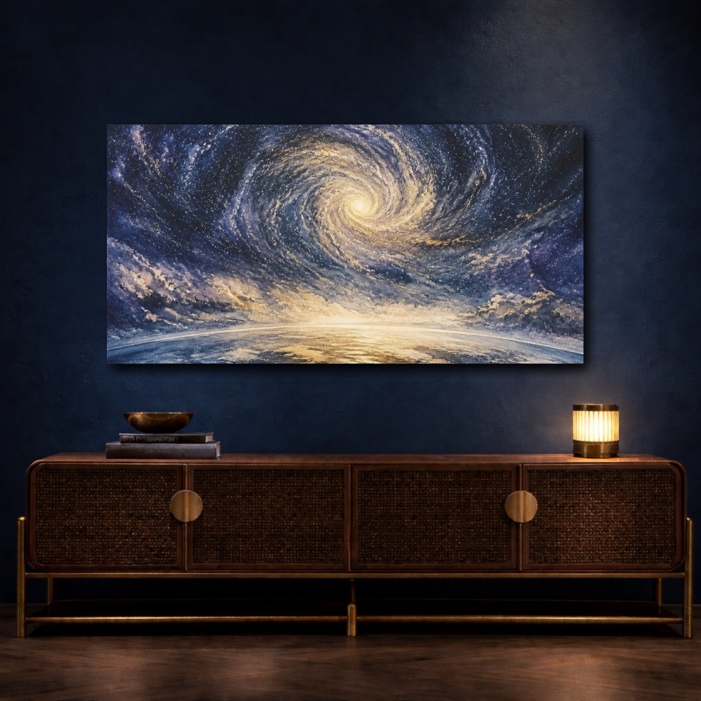 Mockup 4. Spiral Galaxy Over Horizon shown as canvas print