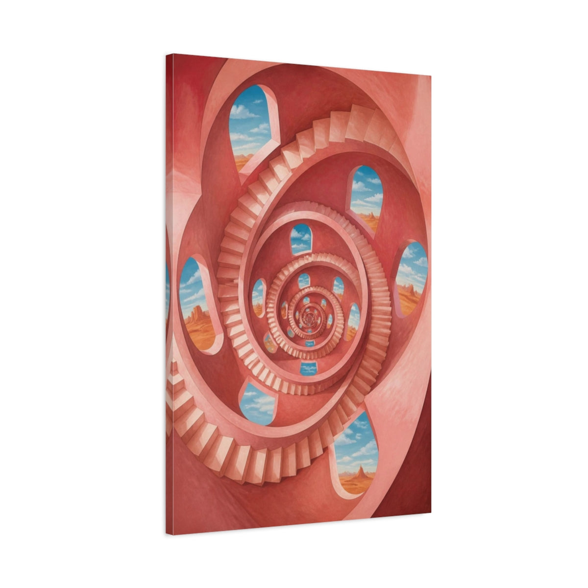 Main Mockup. Spiral Staircase Illusion shown as canvas print