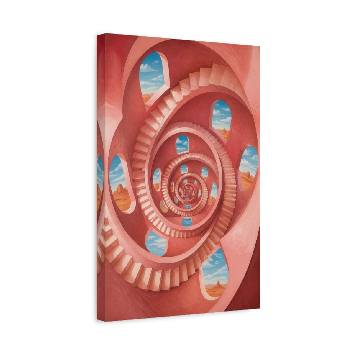 Side Mockup 4. Spiral Staircase Illusion shown as canvas print