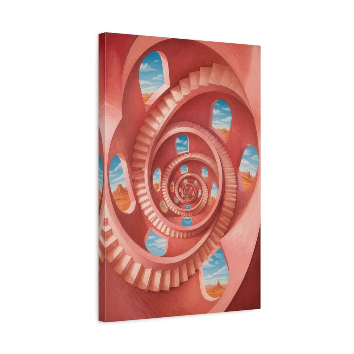 Side Mockup 3. Spiral Staircase Illusion shown as canvas print