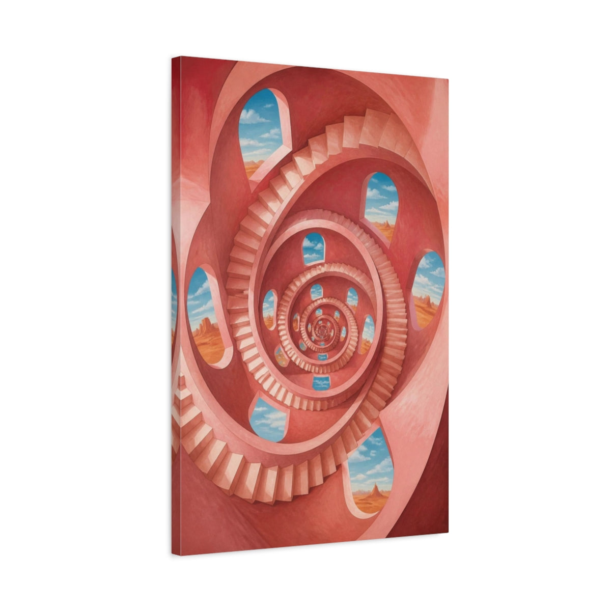 Side Mockup 2. Spiral Staircase Illusion shown as canvas print