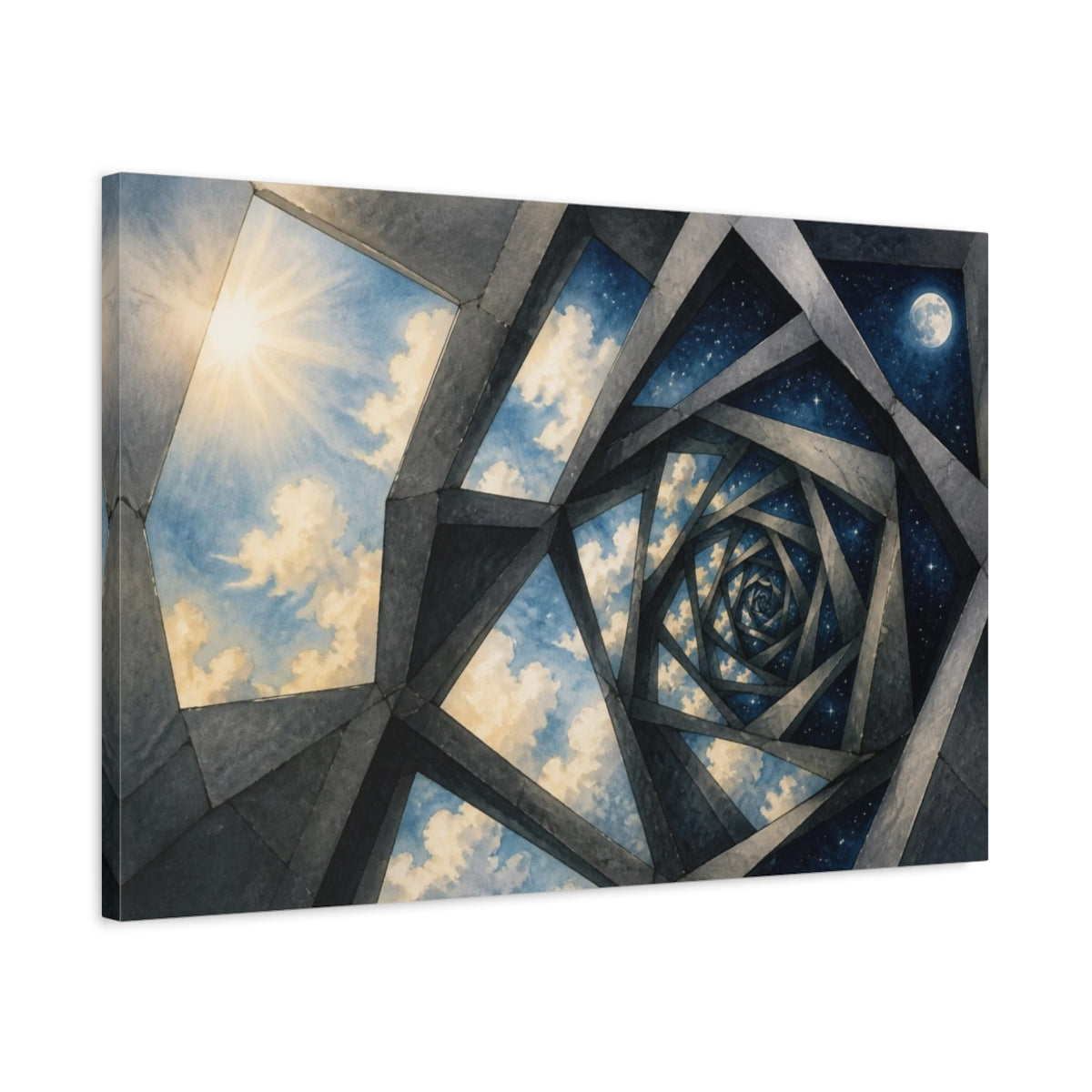 Side Mockup 2. Spiral Window Illusion shown as canvas print