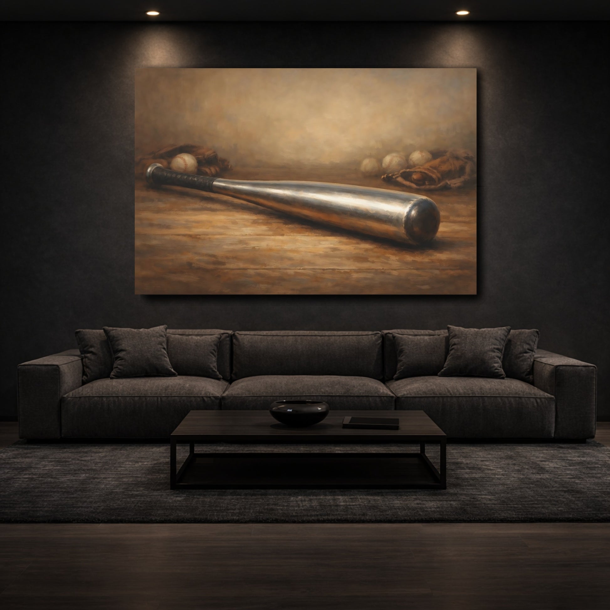 Mockup 2. Sports Baseball Bat Rustic Baseball shown as stretched canvas wall art
