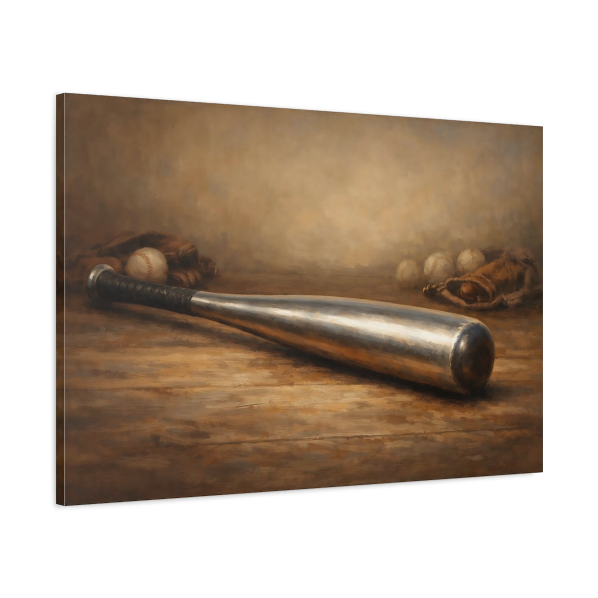 Side Mockup 1. Sports Baseball Bat Rustic Baseball shown as stretched canvas wall art