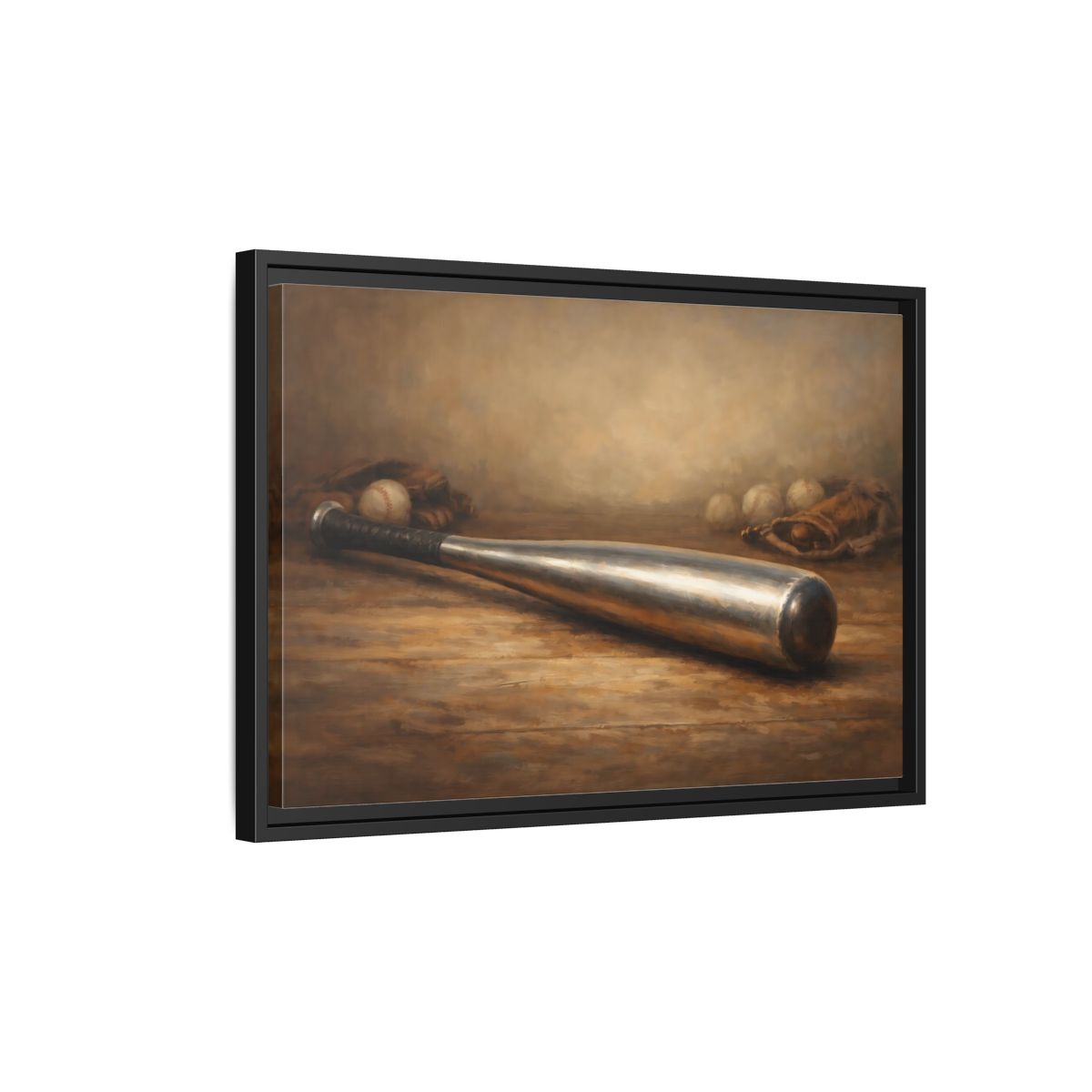Side Mockup 3. Sports Baseball Bat Rustic Sports shown as stretched canvas wall art