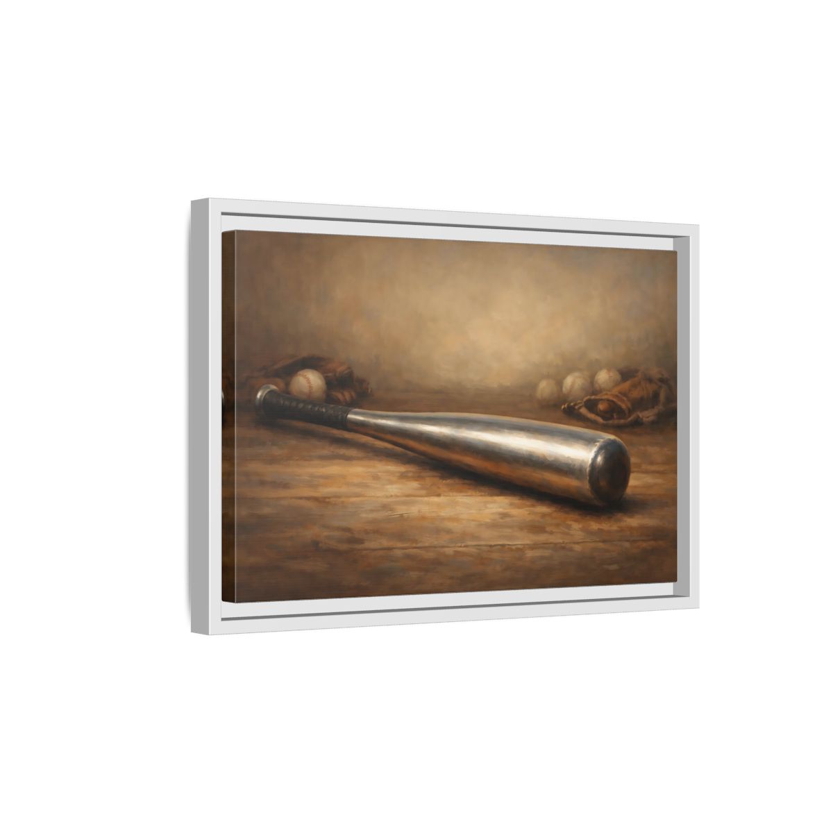 Side Mockup 4. Sports Baseball Bat Rustic Sports shown as stretched canvas wall art