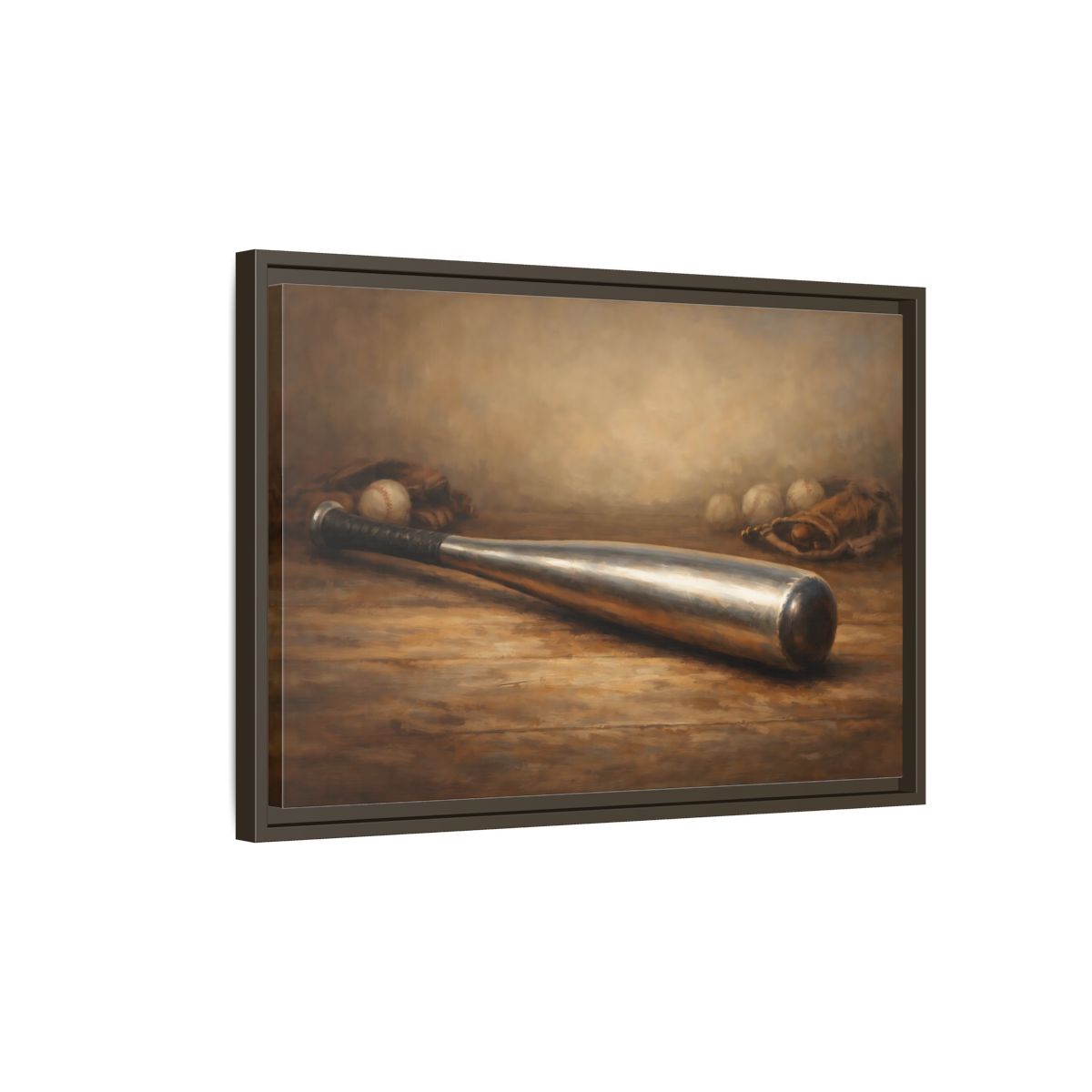 Side Mockup 2. Sports Baseball Bat Rustic Sports shown as stretched canvas wall art