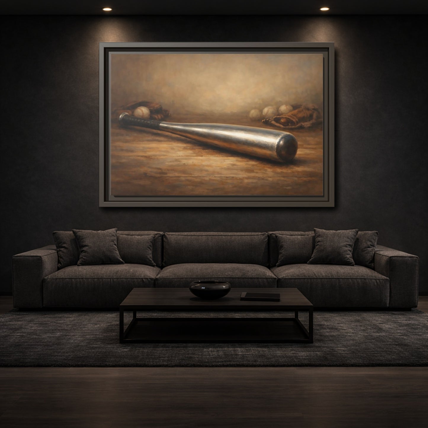 Mockup 2. Sports Baseball Bat Rustic Sports shown as stretched canvas wall art