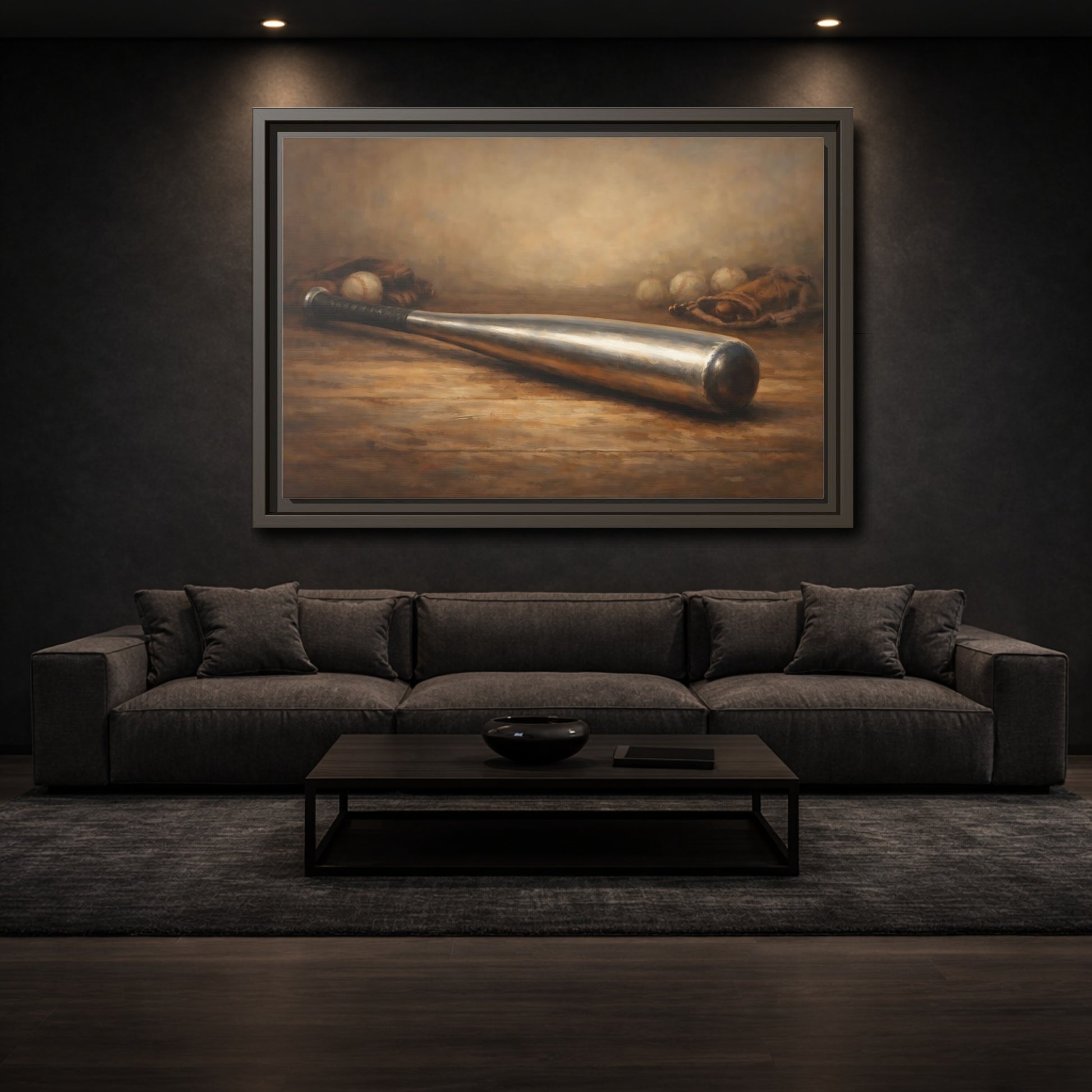 Mockup 2. Sports Baseball Bat Rustic Sports shown as stretched canvas wall art