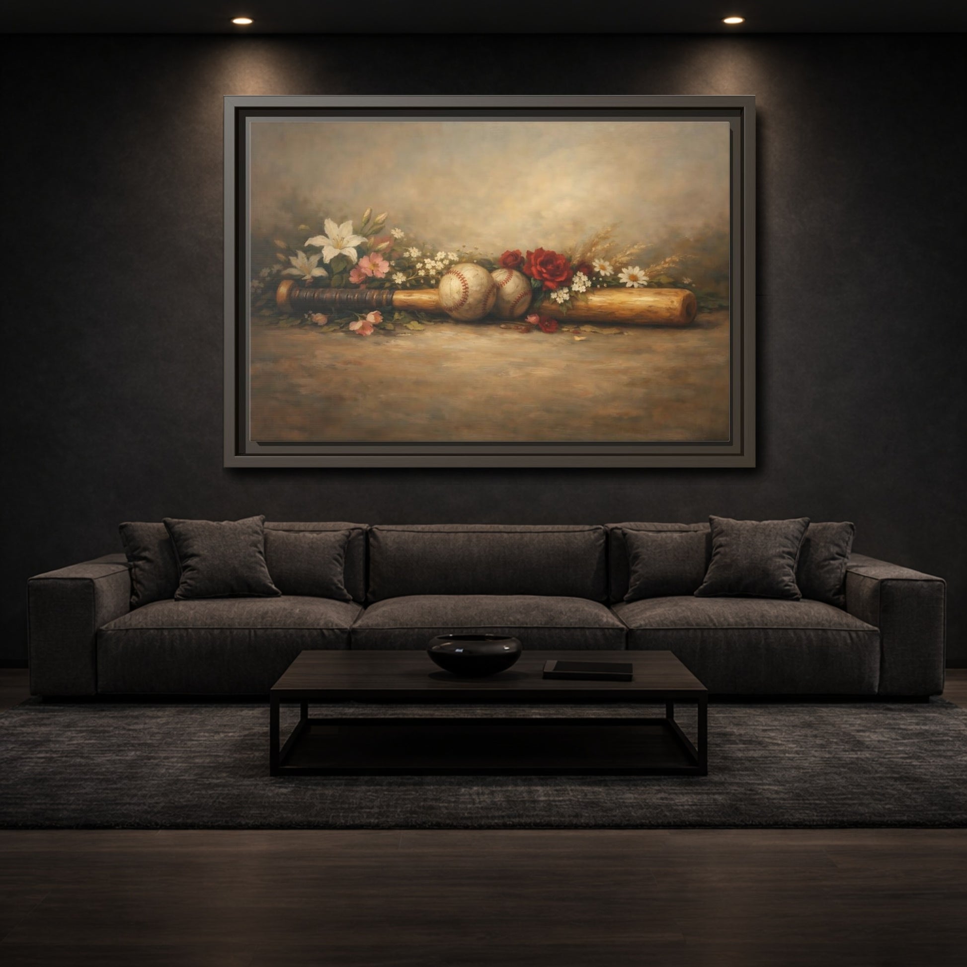 Mockup 2. Sports Baseball Bat Vintage Baseball shown as stretched canvas wall art