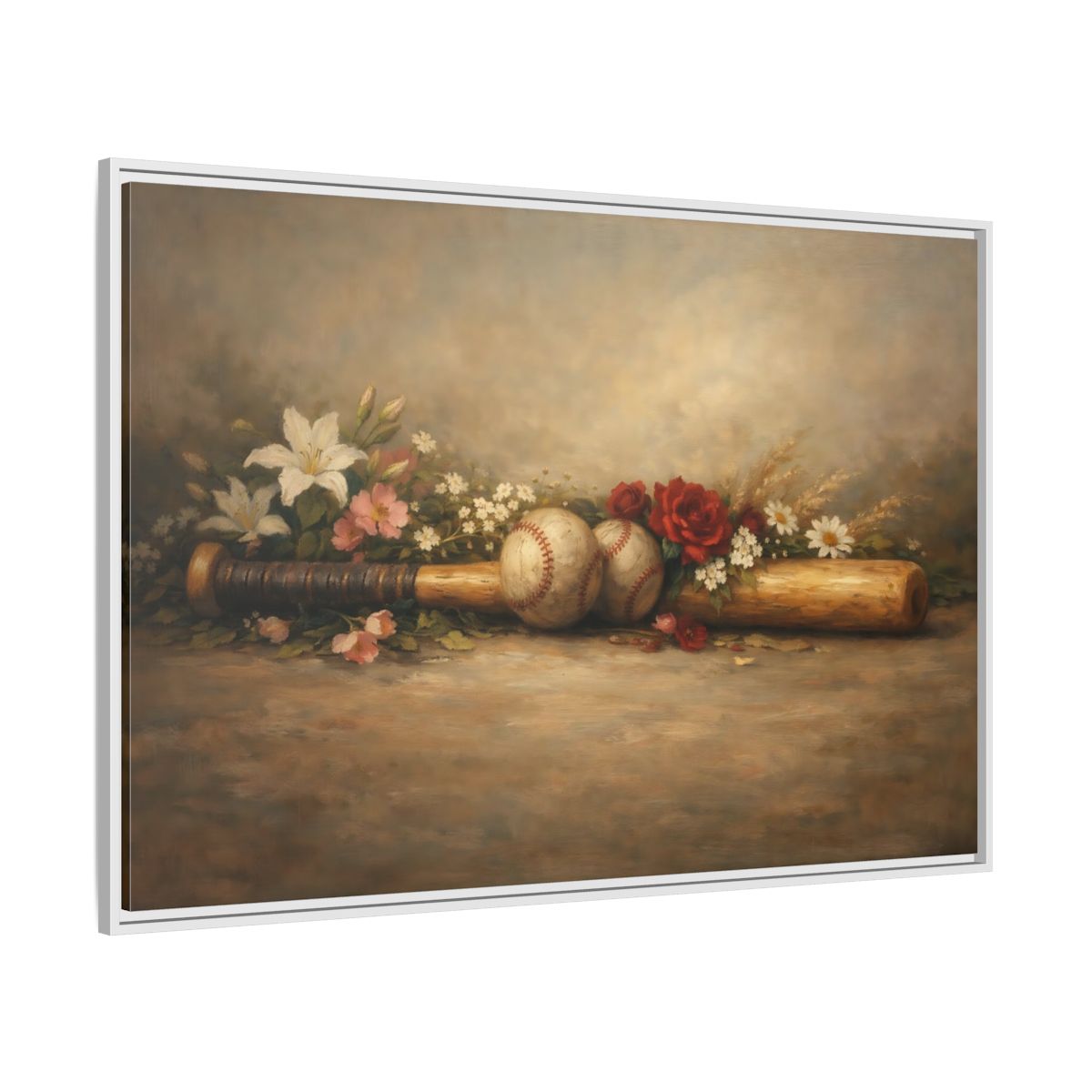 Side Mockup 7. Sports Baseball Bat Vintage Baseball shown as stretched canvas wall art