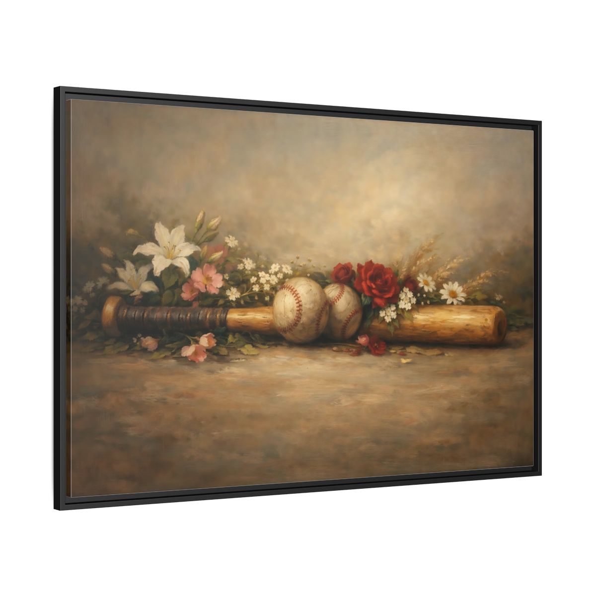 Side Mockup 12. Sports Baseball Bat Vintage Baseball shown as stretched canvas wall art